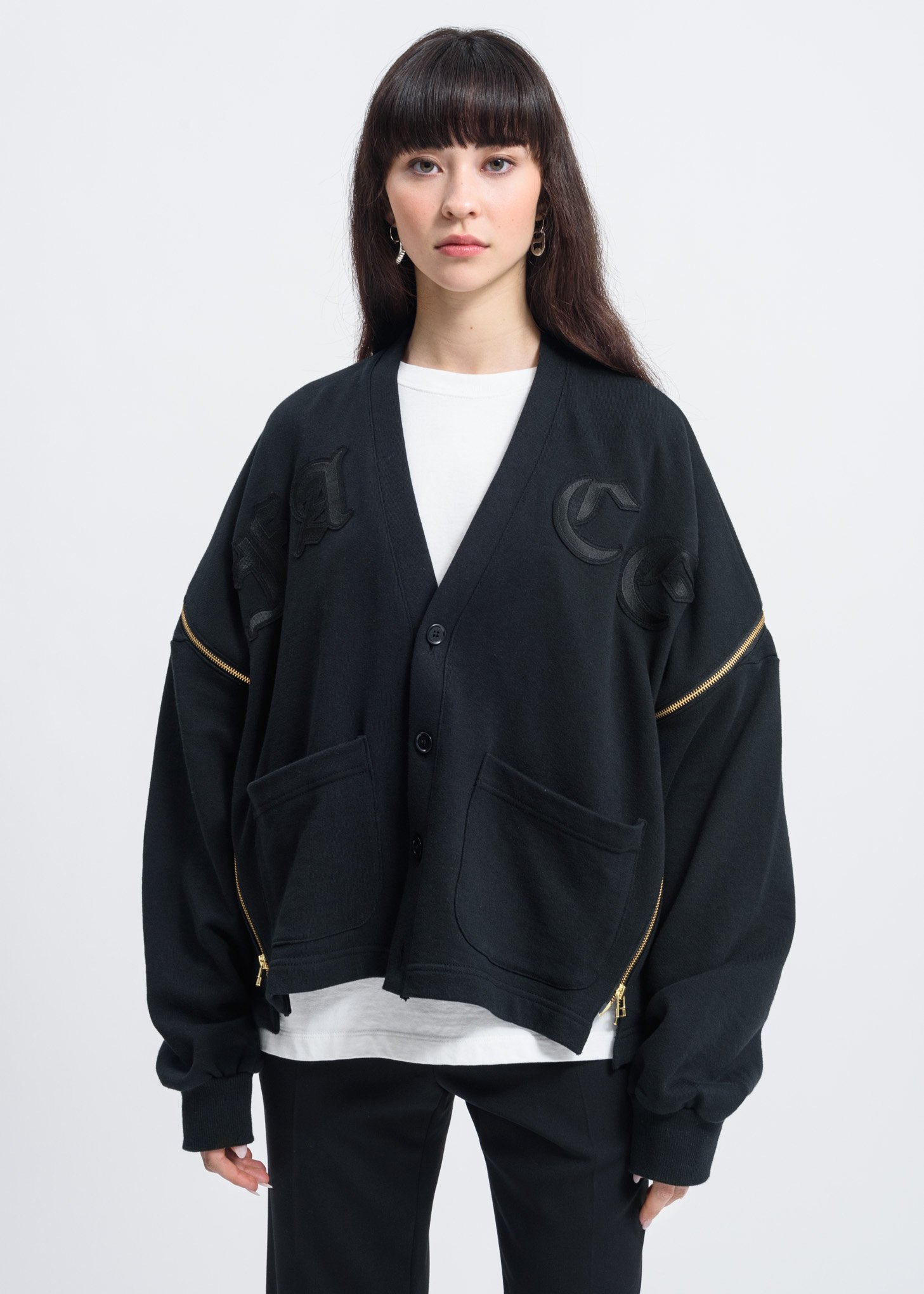 カーディガン 2019SS FACETASM   FACE ZIPPER CARDIGAN Facetasm V-Neck Cardigan - Black | Garmentory