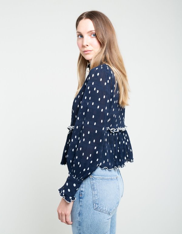 Ganni Pleated Georgette Blouse - Total Eclipse | Garmentory