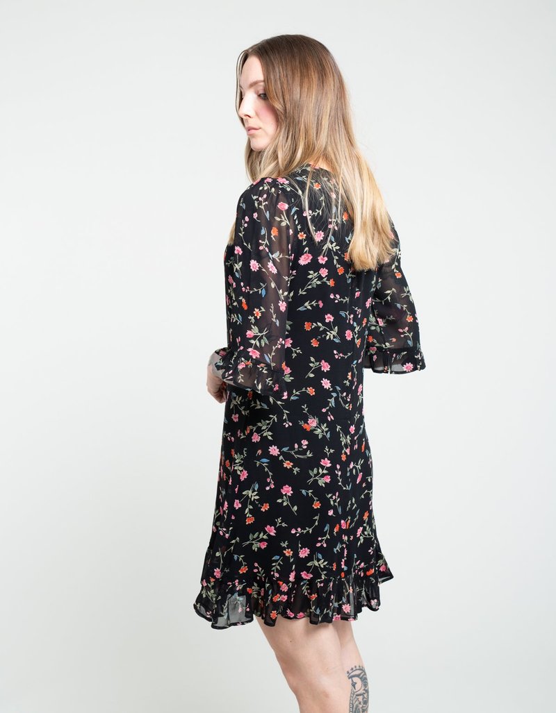 Ganni Printed Georgette Dress - Black | Garmentory