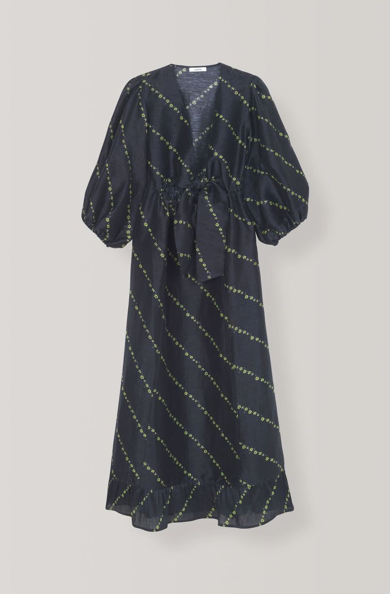 Ganni Silk Linen Dress - Black | Garmentory