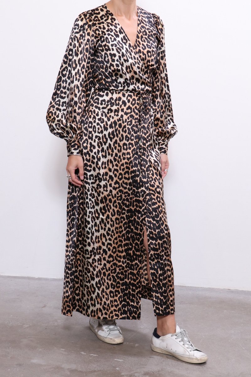 Ganni Silk Stretch Wrap Dress - Leopard | Garmentory