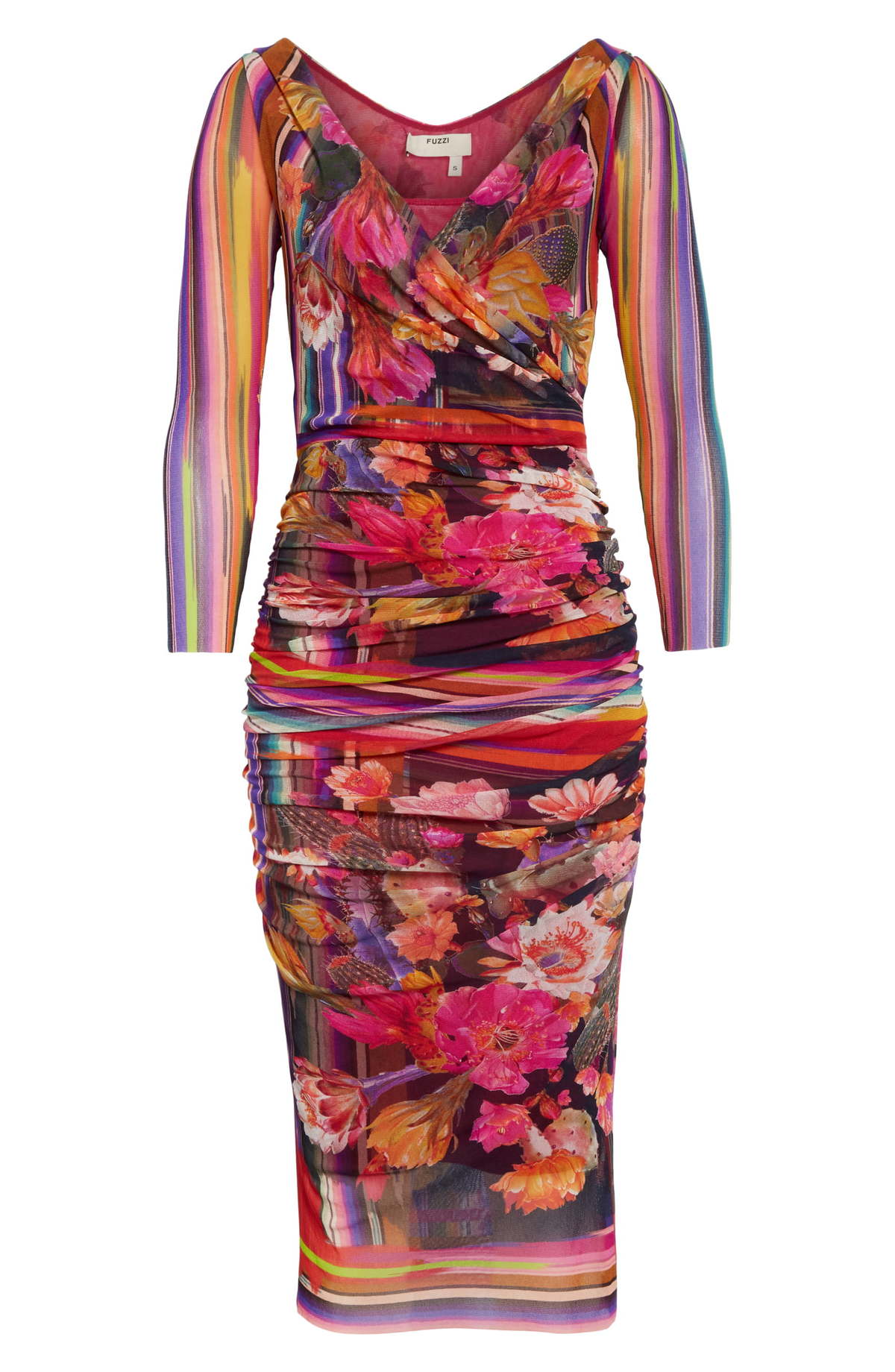 Fuzzi fitted ruched dress - cactus print - Image 3 of 4