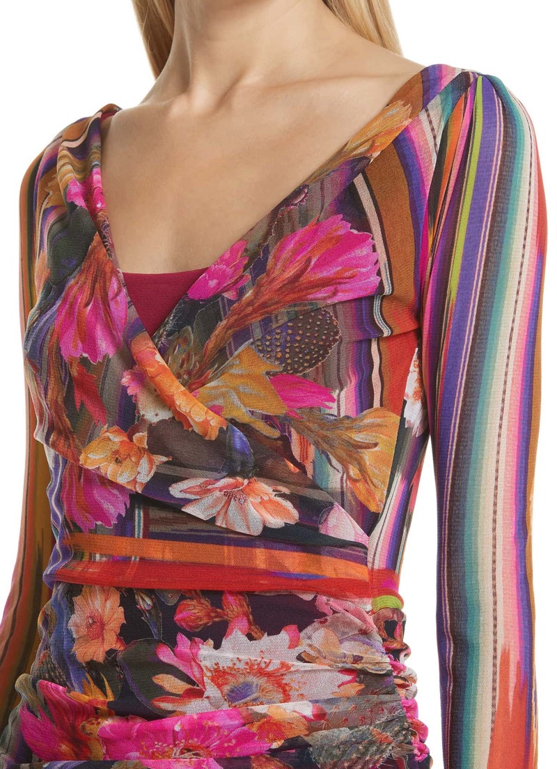 Fuzzi fitted ruched dress - cactus print