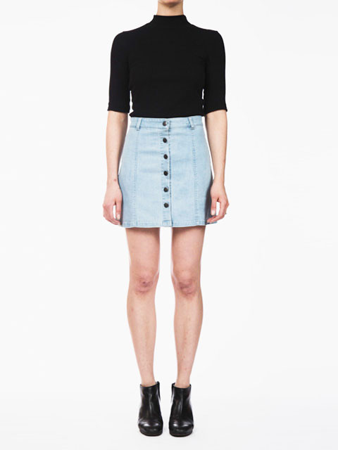 Courtshop "Eileen" A-Line Button Front Mini Denim skirt Courtshop "Eileen" A-Line Button Front Mini Denim skirt