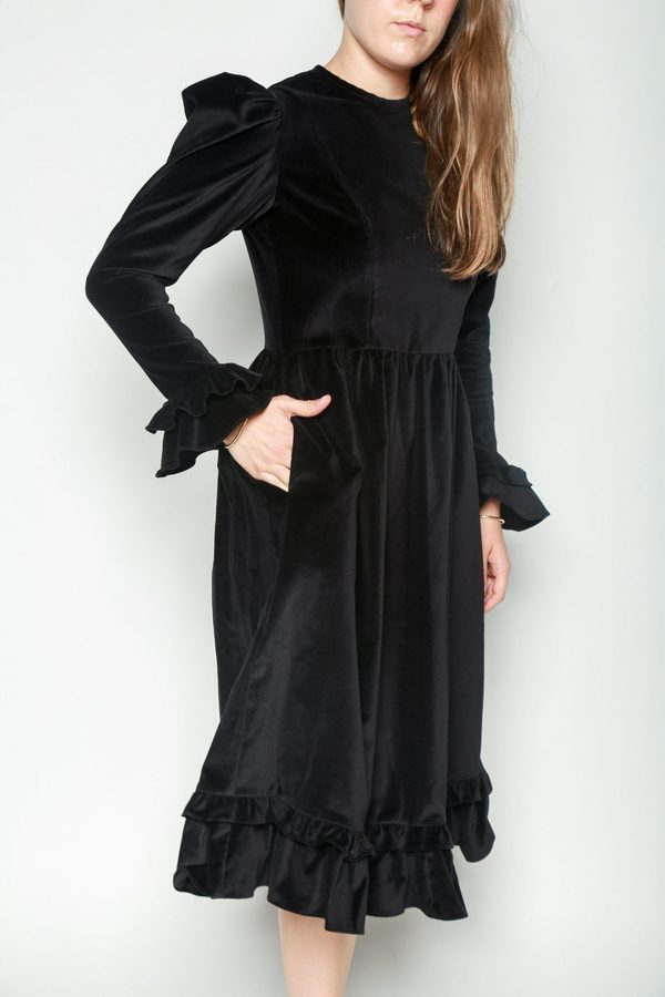 sachin and babi light blue dress Vintage Odicini Couture Black Velvet Rayon Beaded Large Size Long Sleeve  Dress For Sale at 1stDibs main image 1