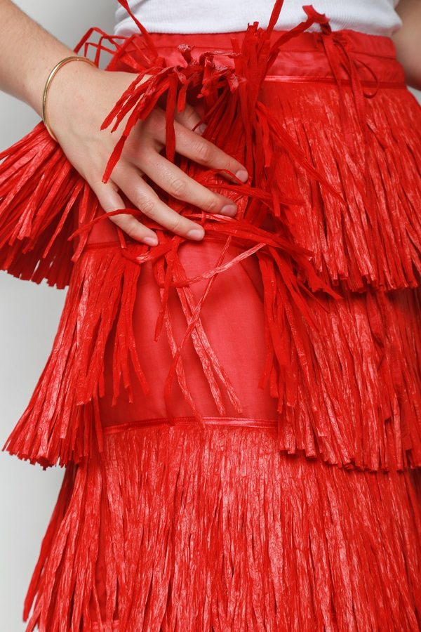 Sara Lanzi Long Raffia Skirt Red Garmentory