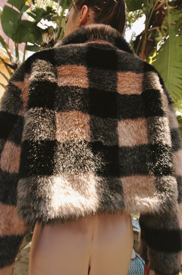 L Rumi GABRIELLA FAUX FUR JACKET - Pink/Black