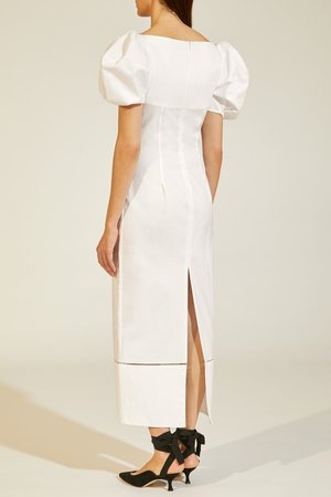 KHAITE Allison Fitted Dress w/ Puff Sleeve - White | Garmentory