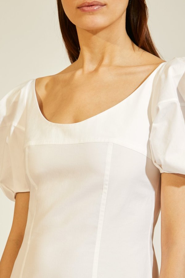 KHAITE Allison Fitted Dress w/ Puff Sleeve - White | Garmentory