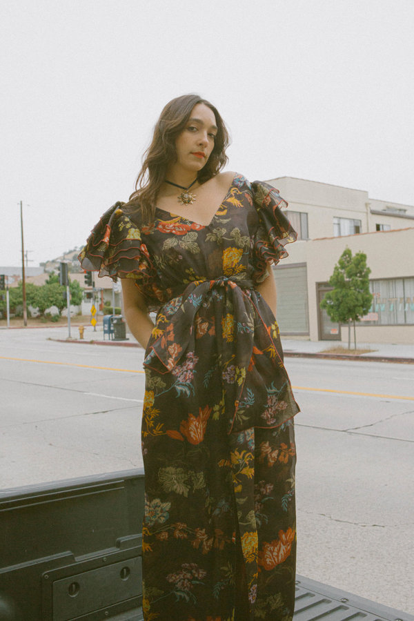 Sisterwife Vintage Rosie Assoulin Ruffled Silk/Organza Gown - Floral Print  | Garmentory