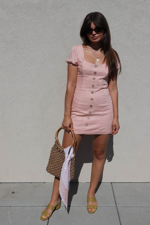 Cotton Candy LA Linen Blend Mini Dress - Blush Cotton Candy LA Linen Blend Mini Dress - Blush