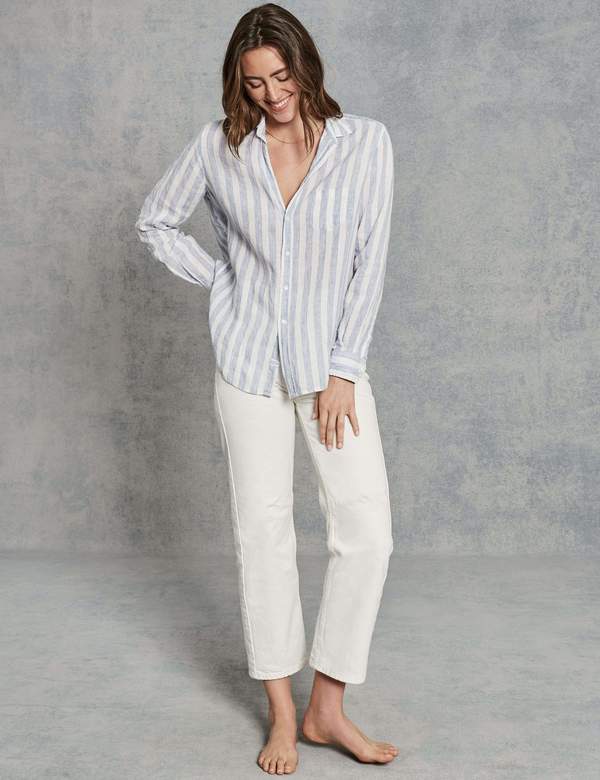 Frank & Eileen Elieen Italian Linen Wide Washed Shirt - Blue Stripe Frank & Eileen Elieen Italian Linen Wide Washed Shirt - Blue Stripe