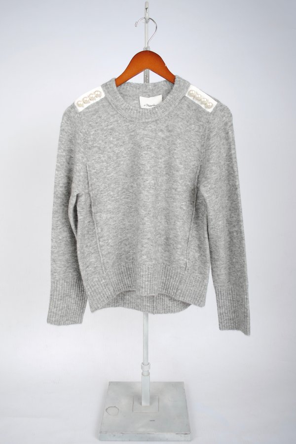 Phillip Lim LOFTY PULLOVER W PEARL SHOULDER MEDIUM HEATHER