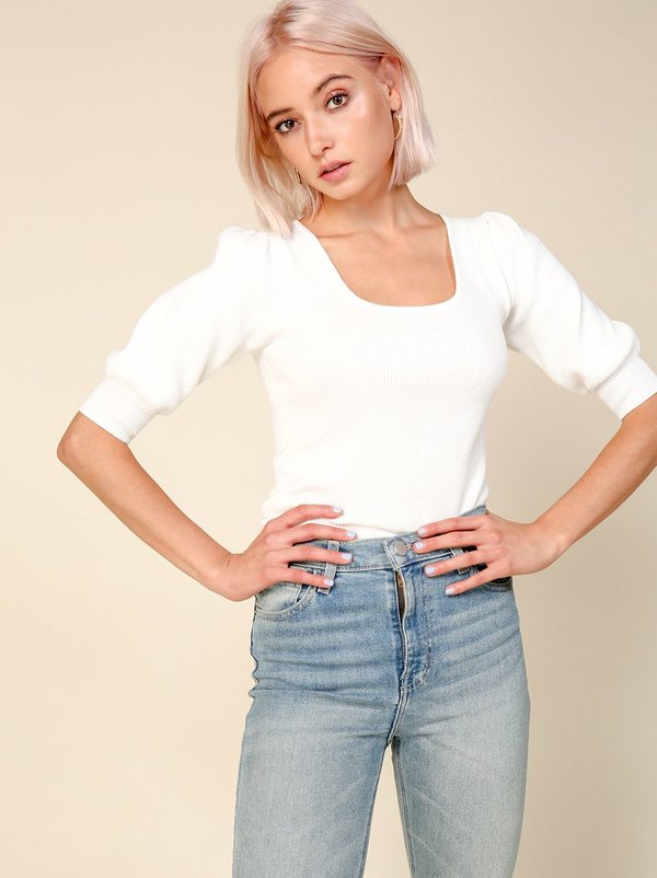 Line & Dot Tilly Short Sleeve Sweater - White Line & Dot Tilly Short Sleeve Sweater - White