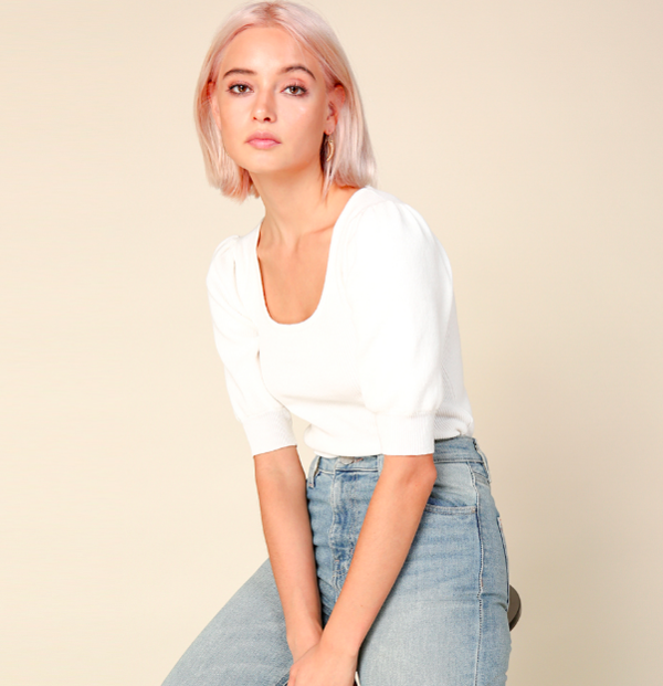 Line & Dot Tilly Short Sleeve Sweater - White Line & Dot Tilly Short Sleeve Sweater - White