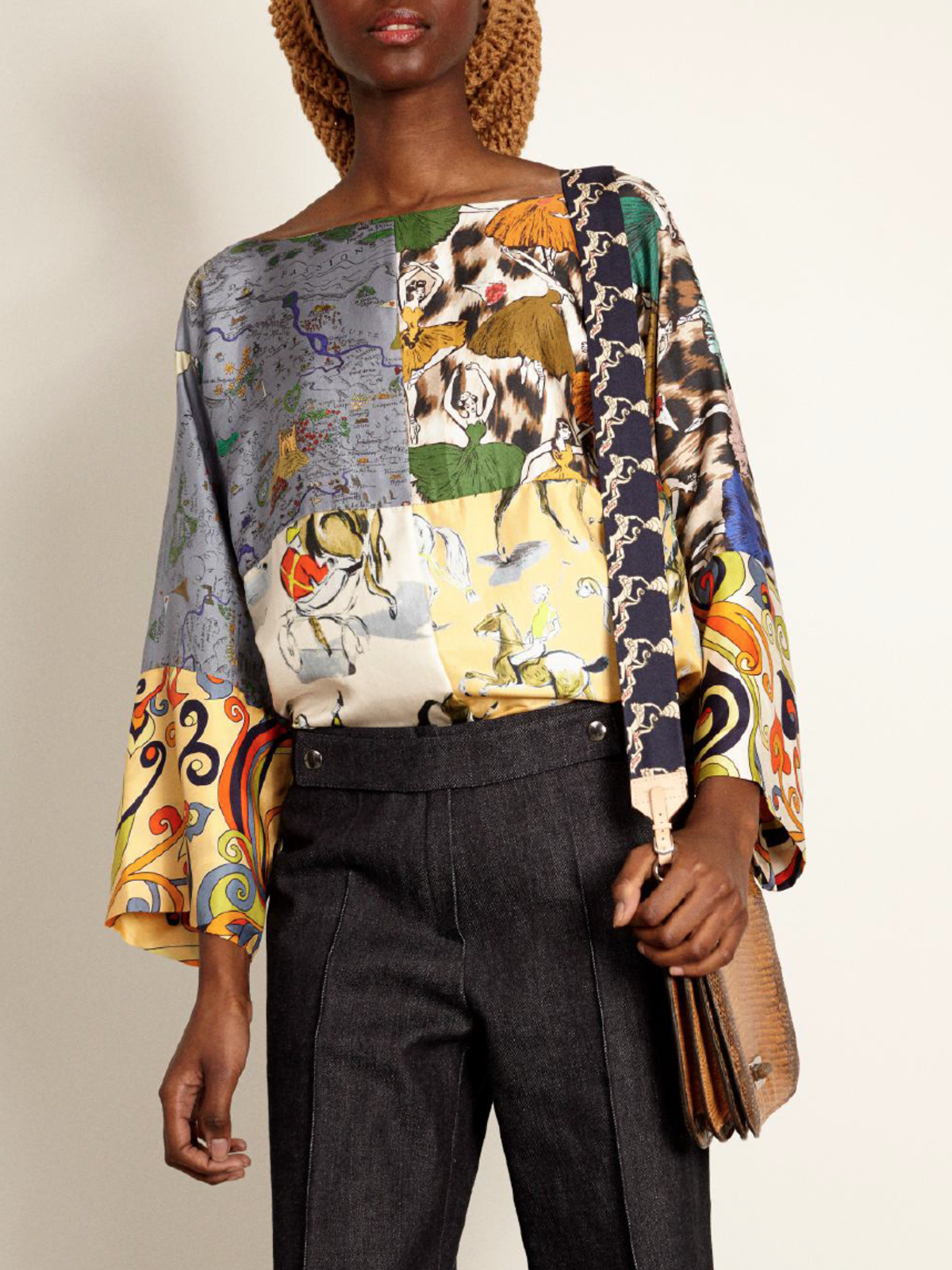 La Prestic silk kimono sleeve patchwork blouse - MULTI - Image 1 of 4