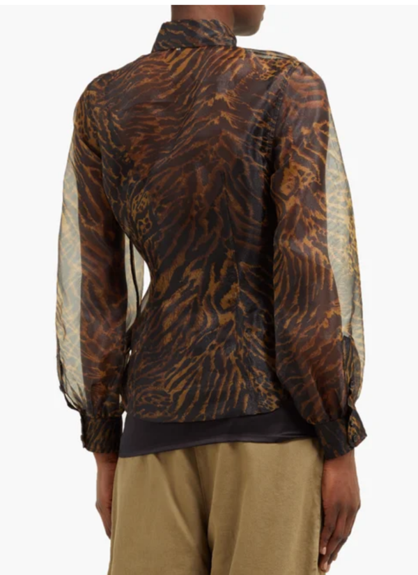 GANNI Organza Shirt ブラウン Ganni Printed Organza Top - Tiger | Garmentory