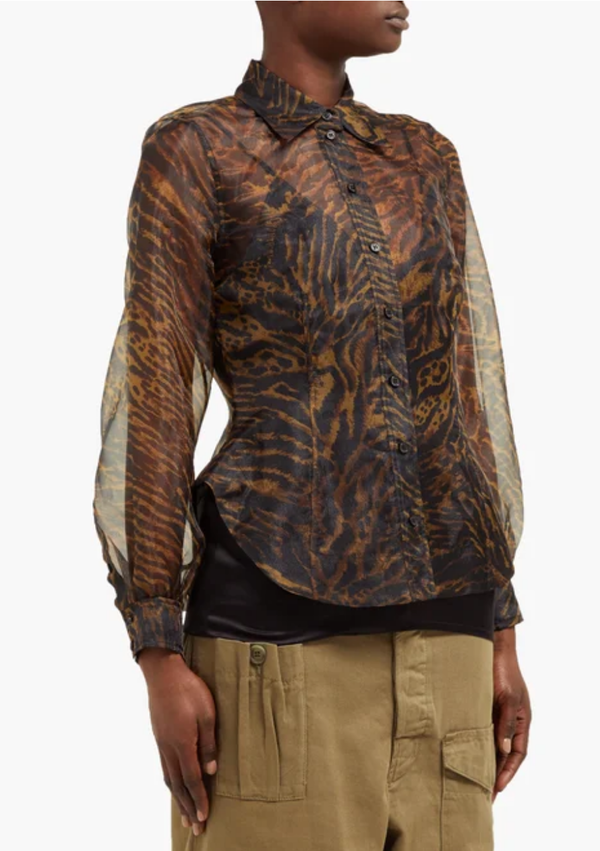 Ganni Printed Organza Top - Tiger | Garmentory