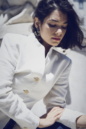 Vintage Linen Mandarin Jacket - White Vintage Linen Mandarin Jacket - White