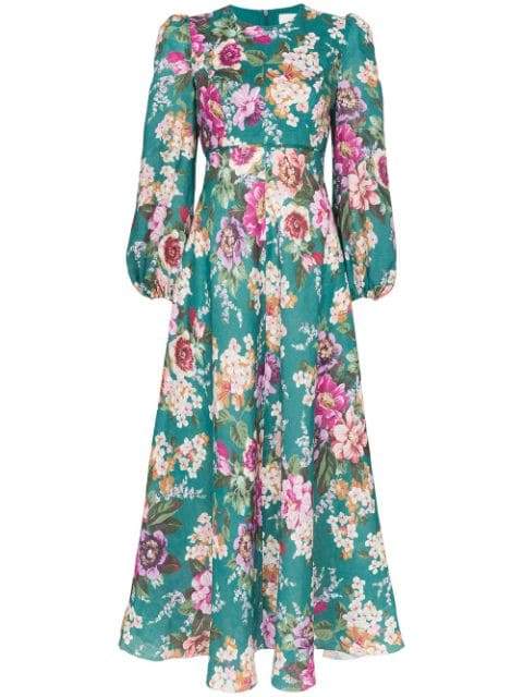 Zimmermann Allia High Neck Dress - Emerald Floral | Garmentory