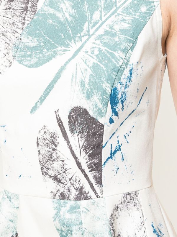 CAROLINA HERRERA Sleeveless Fit and Flare dress - leaf print | Garmentory