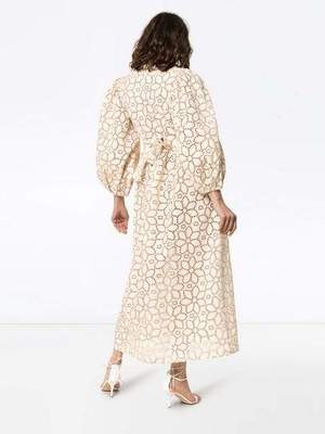 brown satin dress with black lace A.L.C. Women's Luna Satin and Lace Midi Dress Cocoa/Black main image 1