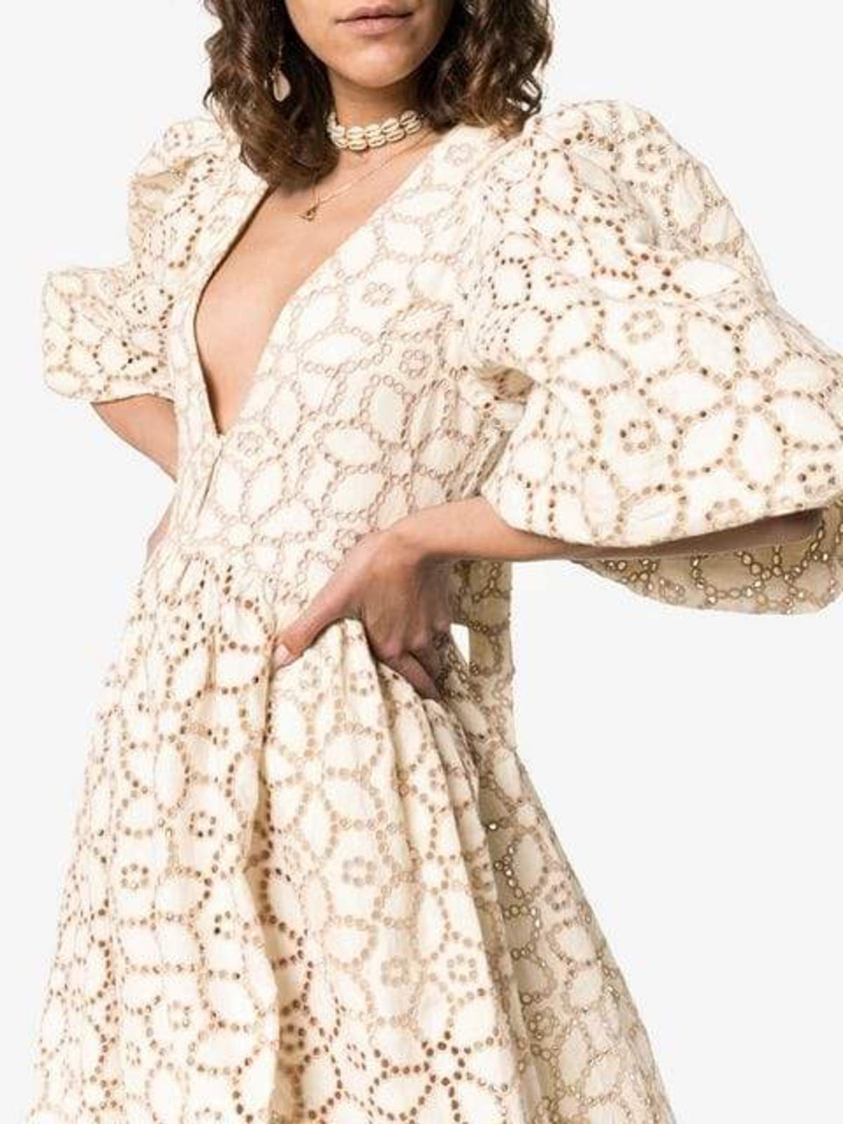 Mara Hoffman Bette Lace Dress w/ Puff Sleeve - Natural Sand