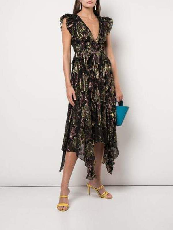 knee length dresses for ladies Ulla Johnson Asymmetric Midi Dress Aurelie Bordeaux Silk-Blend Fil Cou   Celebrity Owned