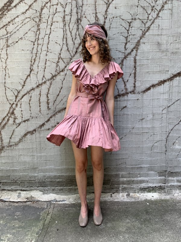 Christine Alcalay Ruffle Neck Silk Mini Dress Christine Alcalay Ruffle Neck Silk Mini Dress
