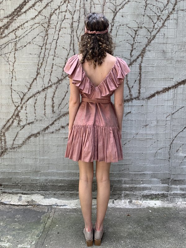 Christine Alcalay Ruffle Neck Silk Mini Dress Christine Alcalay Ruffle Neck Silk Mini Dress