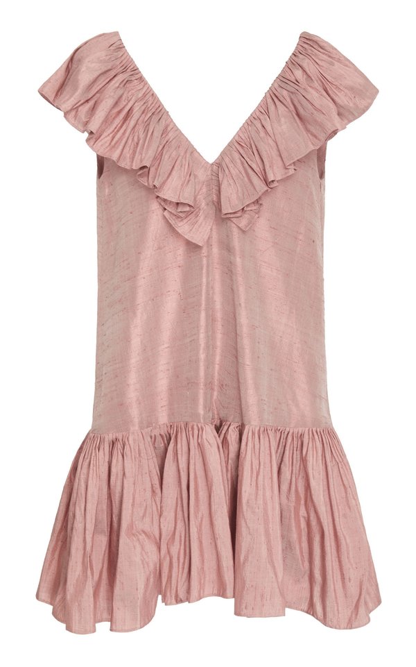 Christine Alcalay Ruffle Neck Silk Mini Dress Christine Alcalay Ruffle Neck Silk Mini Dress