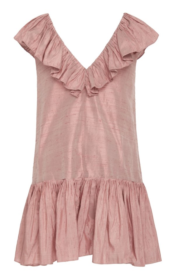 Christine Alcalay Ruffle Neck Silk Mini Dress Christine Alcalay Ruffle Neck Silk Mini Dress
