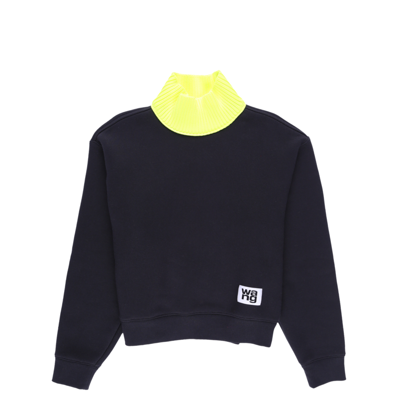 ALEXANDER WANG Dense Fleece Turtleneck - Black/Neon Yellow
