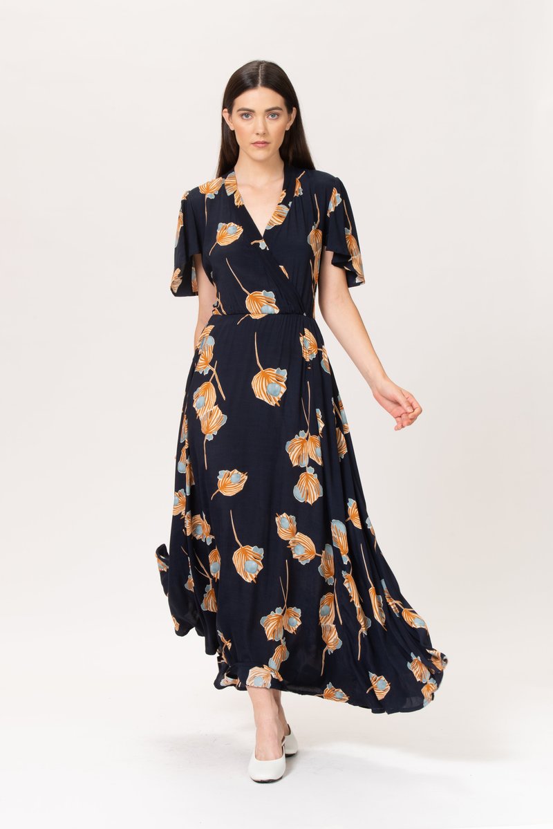 blush maxi dress with sleeves ilana Fur Maxi Dress