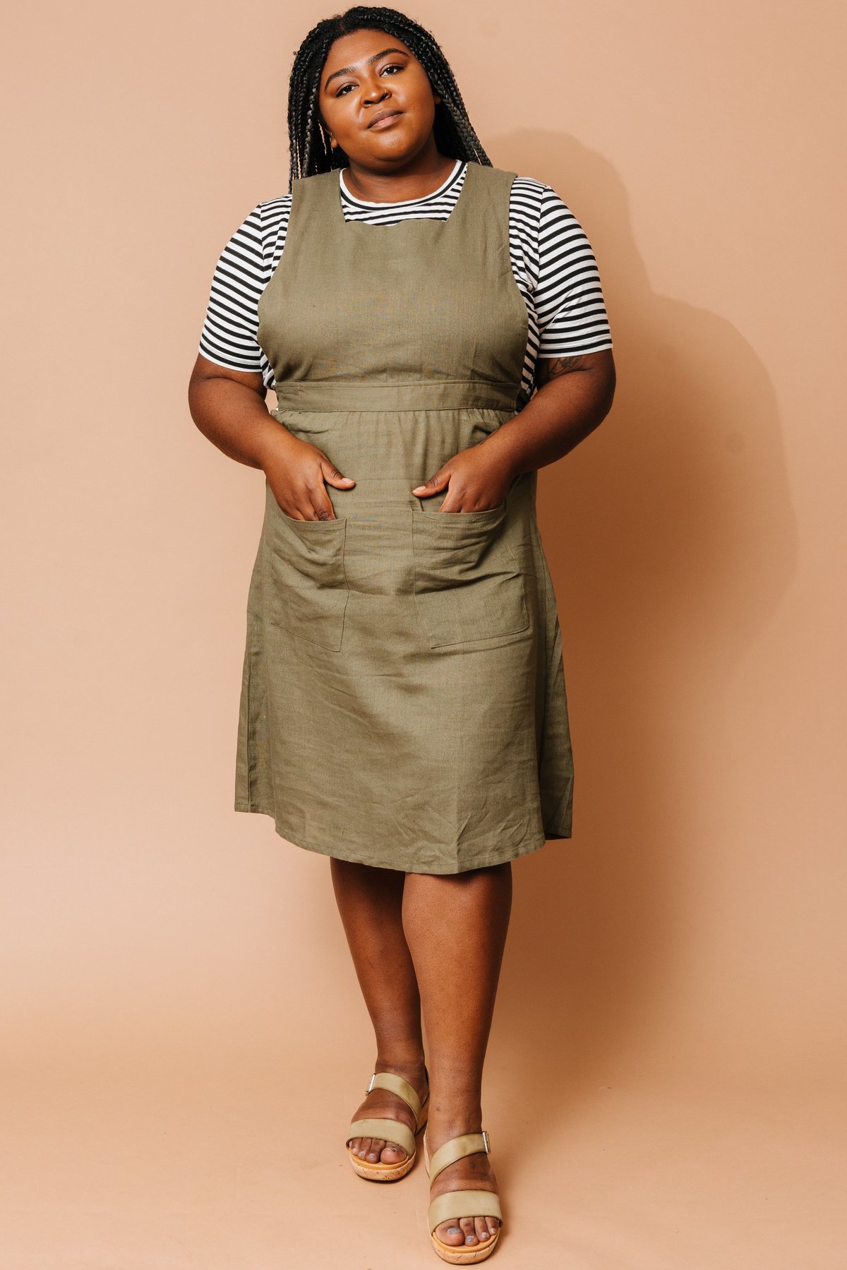 Field Day Linen Pinafore Dress - Olive | Garmentory