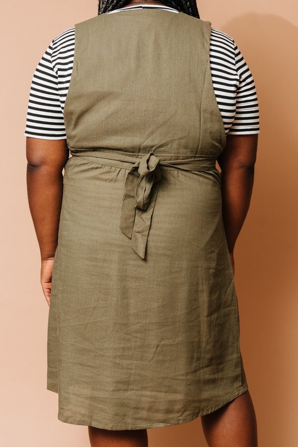 Field Day Linen Pinafore Dress - Olive | Garmentory