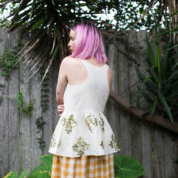 Caron Callahan Kate Tank - White Muslin with Applique Caron Callahan Kate Tank - White Muslin with Applique