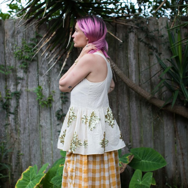 Caron Callahan Kate Tank - White Muslin with Applique Caron Callahan Kate Tank - White Muslin with Applique
