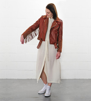 ganni leather fringe jacket