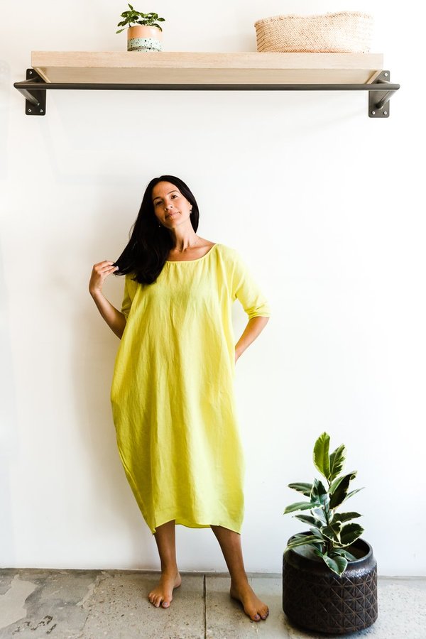 knee length dresses for ladies Cocoon Dress in Oat Linen L main image 1