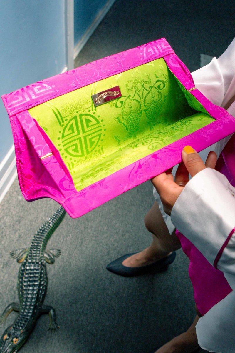 Sisterwife Vintage Shanghai Tang Silk Clutch NEON PINK