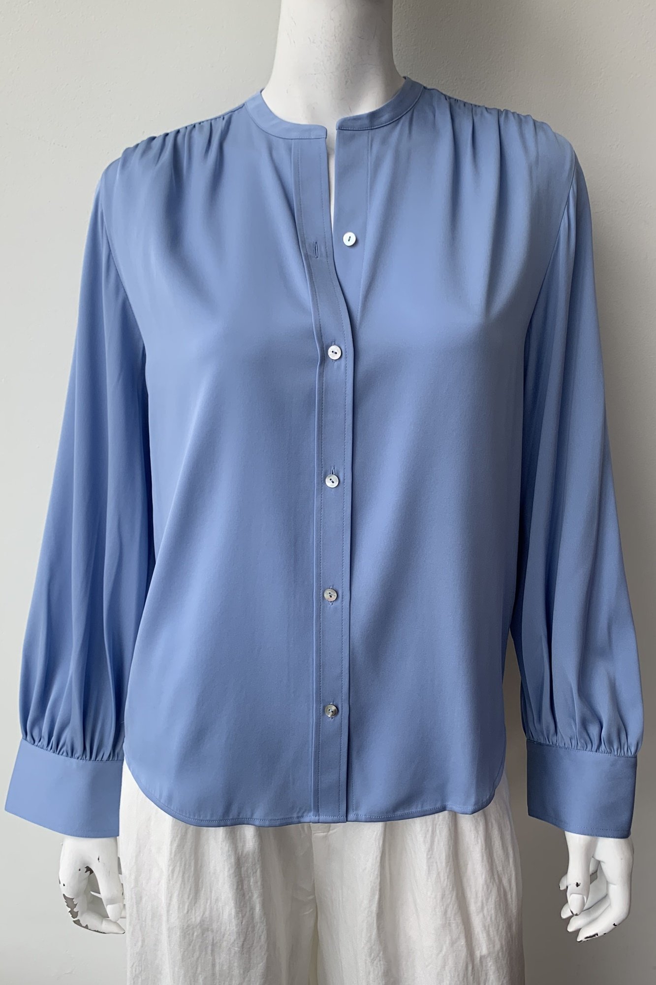 VINCE Shirred Back Blouse - Blue 