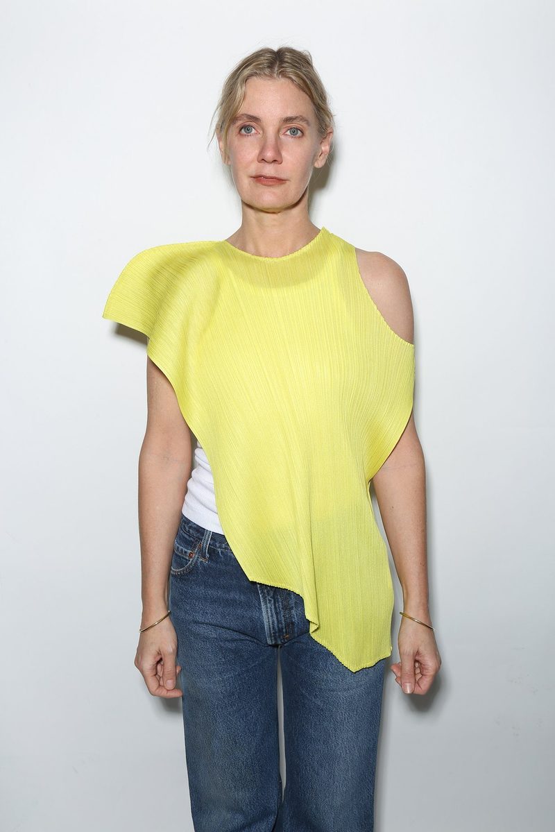Issey Miyake Pleated Cross Grain Top - Neon Yellow | Garmentory
