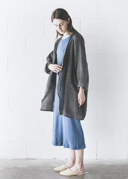 Maiwa - Dhania Coat in Navy with Cream Stripe Maiwa - Dhania Coat in Navy with Cream Stripe