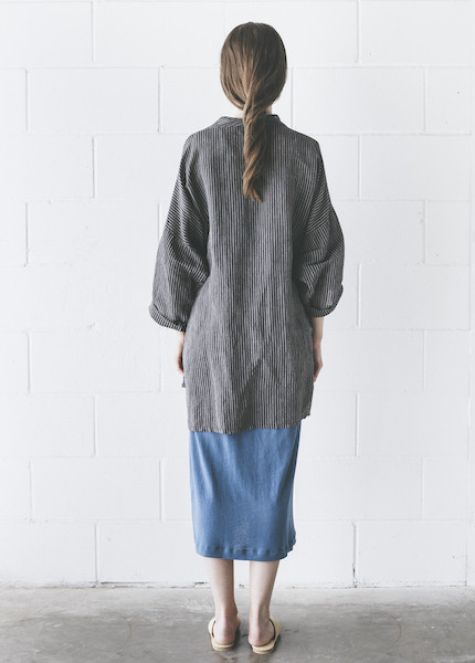Maiwa - Dhania Coat in Navy with Cream Stripe Maiwa - Dhania Coat in Navy with Cream Stripe