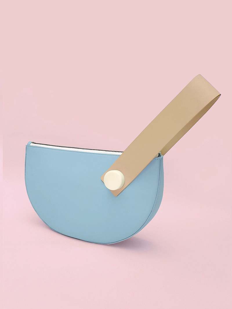 Matter Matters Half Moon Clutch - Light Blue/Tan