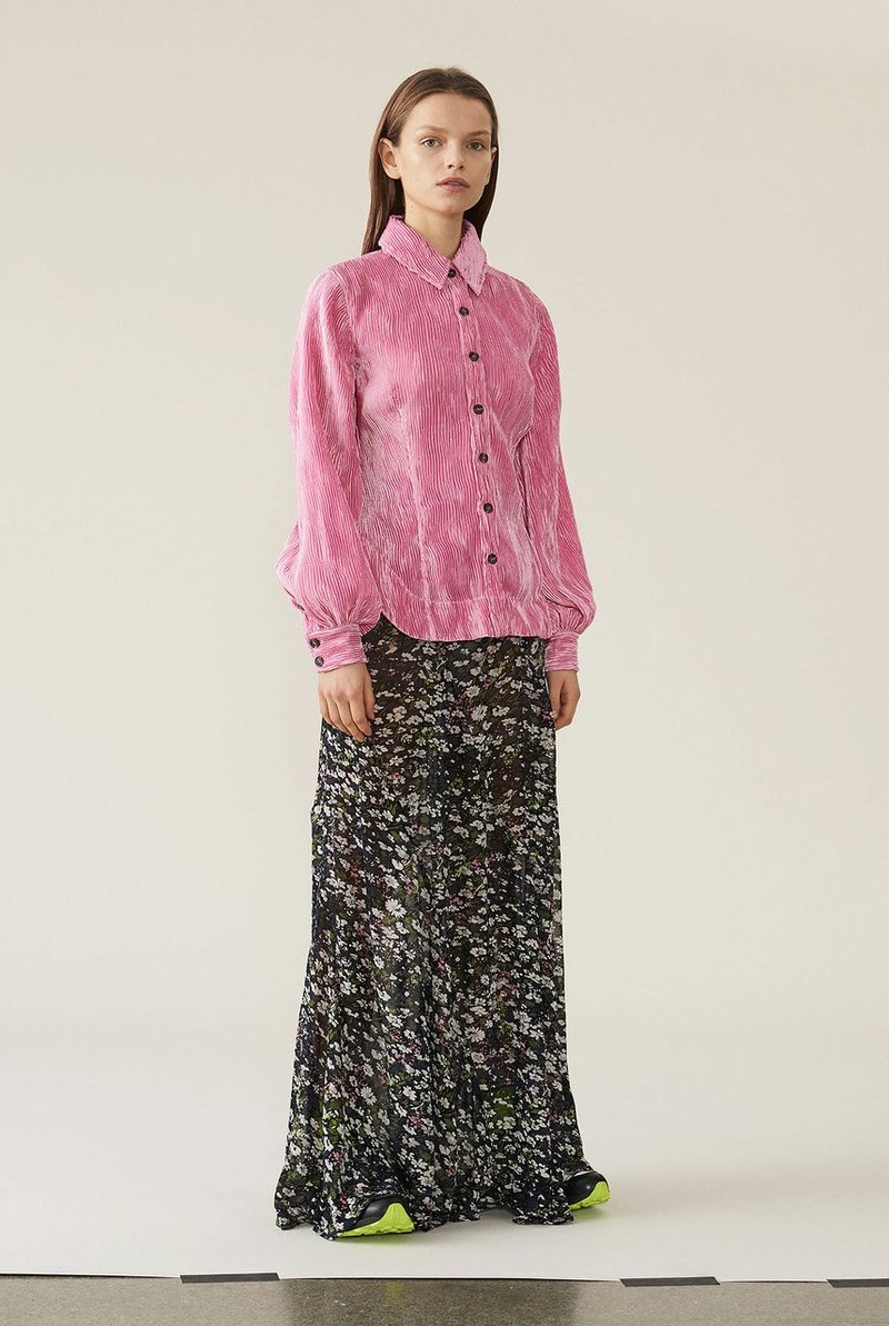22SS GANNI ガニー　Chrinkled Satinシャツ Ganni Pleated Satin Shirt - Pink | Garmentory
