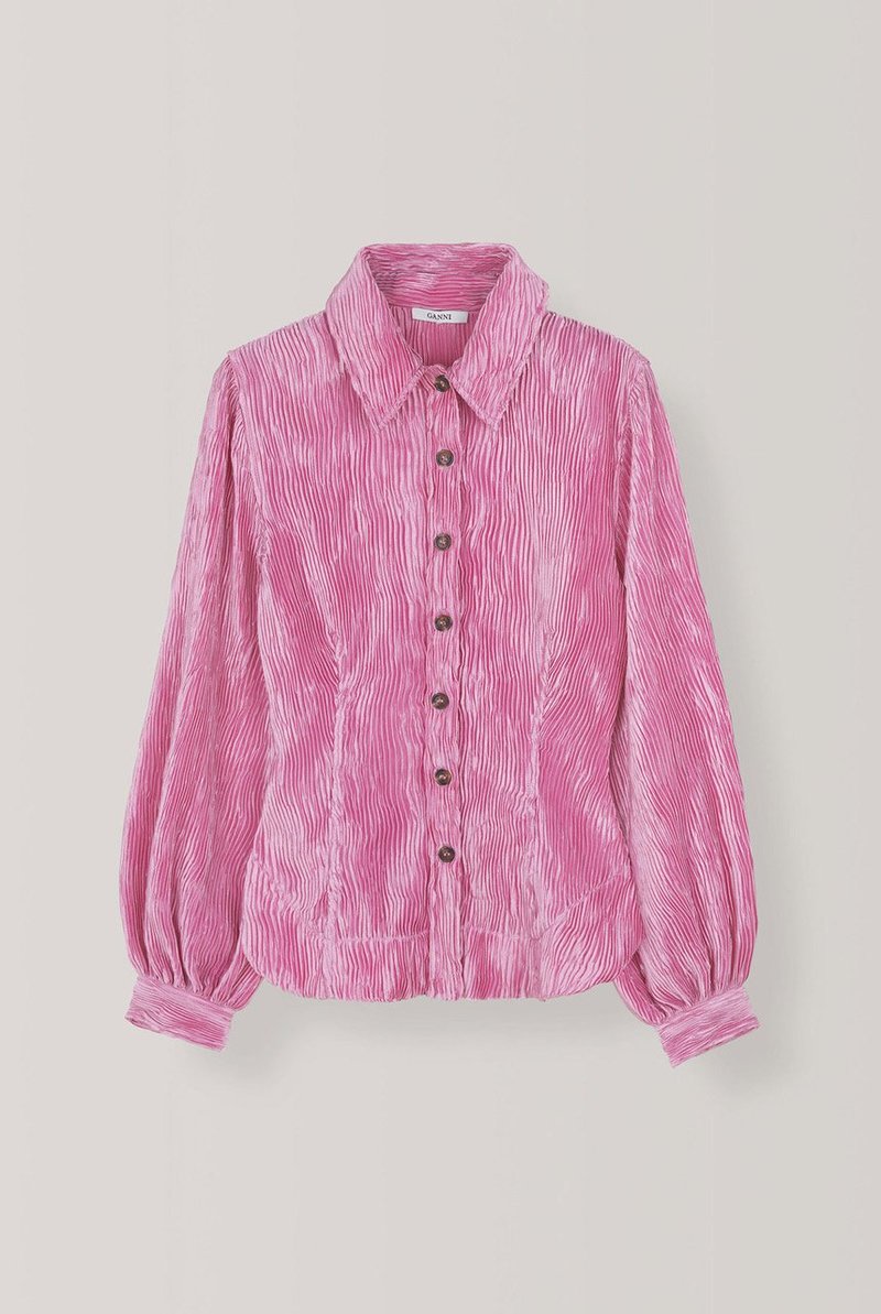 22SS GANNI ガニー　Chrinkled Satinシャツ Ganni Pleated Satin Shirt - Pink | Garmentory