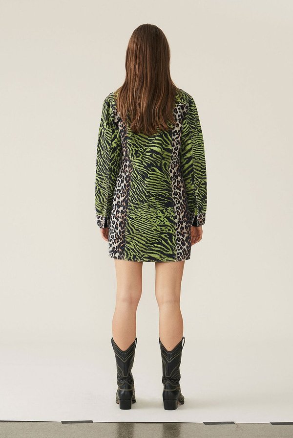green emerald velvet dress Green Animal Print Button Front Shirt Dress – AX Paris main image 1