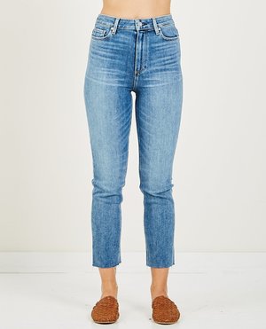 Paige SARAH SLIM CROP WITH RAW HEM JEAN - SUNDOWN BLUE | Garmentory